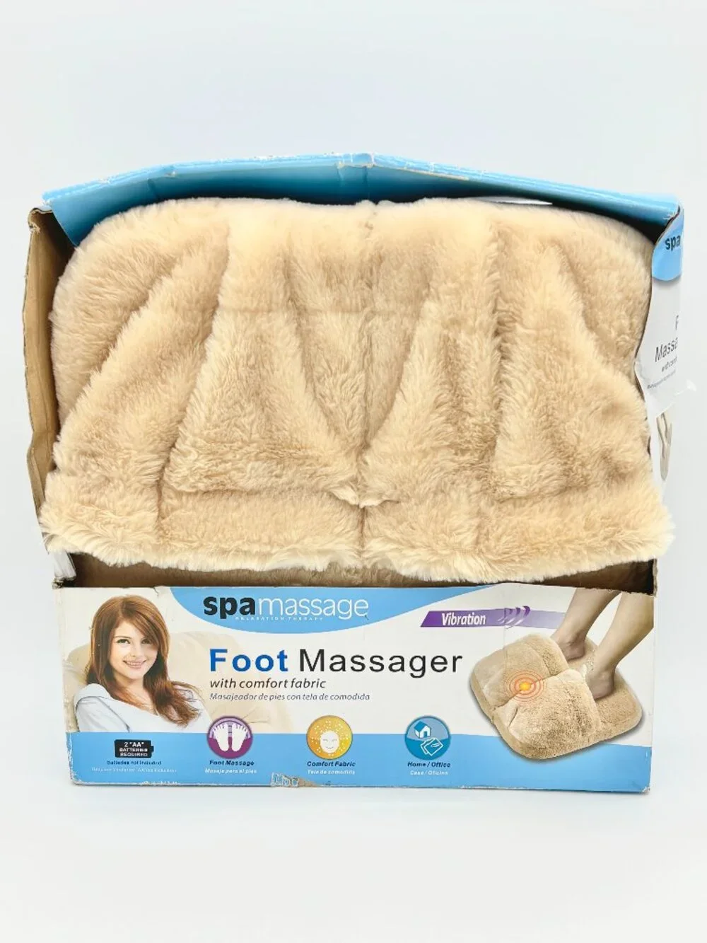 Spa Massage Foot Massager Vibration Slipper Style Relaxation Beige Fleece Soft